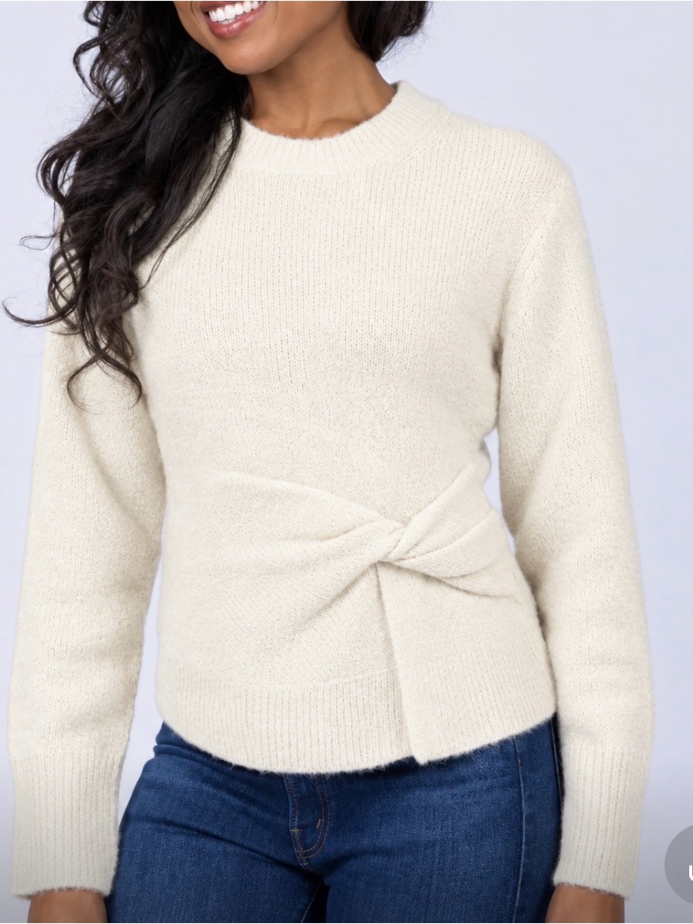 Tanya Taylor Ally alpaca wool blend Cream Side-Tie Knit Sweater